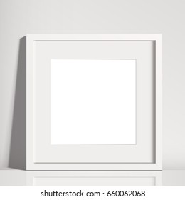 Realistic White Square Matted Picture Frame Mockup  - Realistic empty white square picture frame with mat, isolated on a neutral off-white background. EPS10 file with transparency.
