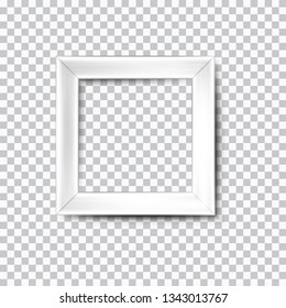 Realistic white square picture frame isolated on transparent background.