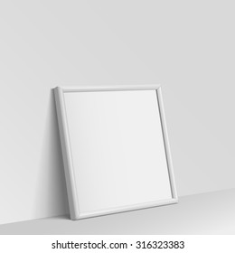 Realistic White square shape frame for paintings or photographs leaning against the wall.  Vector illustration.