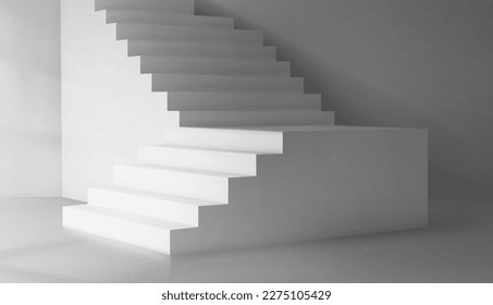 Realistische weiße Treppe, Muster, Innenausstattung. Vektorgrafik abstrakter, leerer Betontreppen, Symbol für Karrierewachstum, Weg zum Traum, Wettbewerb um Erfolg, Herausforderung für Unternehmen