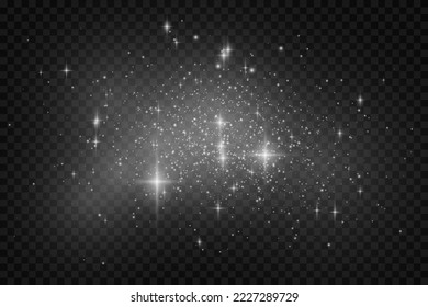 Realistic white star dust light effect isolated on transparent. Stock royalty free vector illustration