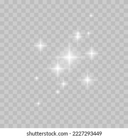 Realistic white star dust light effect isolated on transparent. Stock royalty free vector illustration