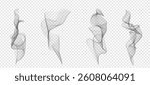 Realistic white steam and smoke set on transparent background. Abstract vapor, fog and smog effect for hot food, coffee, tea, cigarette or fire. Vector illustration for aroma or spooky design.
