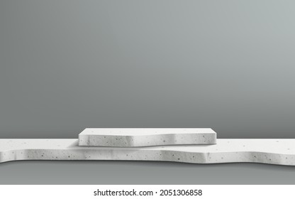 Realistic white stone podium for natural product, cosmetic, therapy, relaxation, health. For product display, presentation, platform. 3d stone podium vector