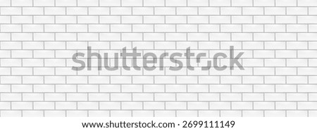 Realistic white subway tile wall, with a classic horizontal offset brick pattern vector background