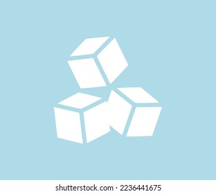 cubo de azúcar blanco realista aislado en la vista de fondo azul de la comida bebida bebida diseño del logo del objeto de cocina. Pila de cubos de azúcar de diseño e ilustración de vectores de azúcar refinado.
