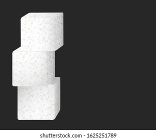 Realistic white sugar cubes illustration. Stock vector on dark background.