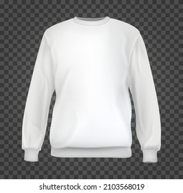 Realistic white sweatshirt base cloth isolated on transparent background. Blank mockup for branding man or woman fashion. Design casual template. 3d vector illustration.