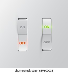 Realistic white switch (ON/OFF) on white background, vector illustration