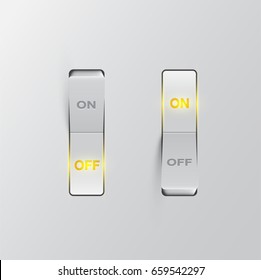 Realistic white switches (ON/OFF) on white background, vector illustration