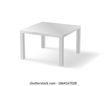 Realistic white table 3d object rectangular isolated on white background. Plastic or metal table detailed with shadow template. Vector illustration