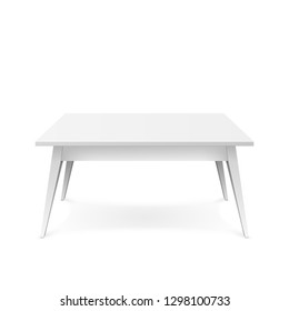 Realistic white table. White office table with shadow. Vector illustration isolated on white background