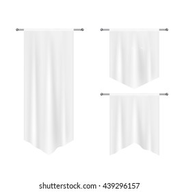 Realistic white textile banners with folds. Vector background