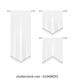 Realistic white textile banners with folds. Vector background