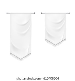 Realistic white textile banners with folds. Vector background