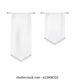 Realistic white textile banners with folds. Vector background