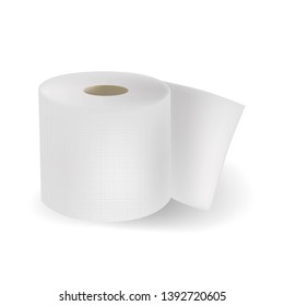 Realistic white textured toilet paper isolated on vhite background.