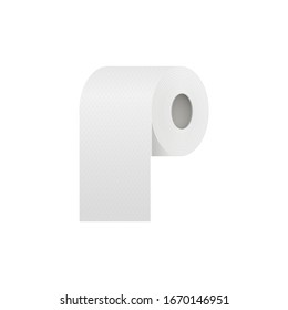 Realistic white toilet paper roll isolated on white background. Single sanitary tissue roll mockup with blank copy space and paper texture - vector illustration.
