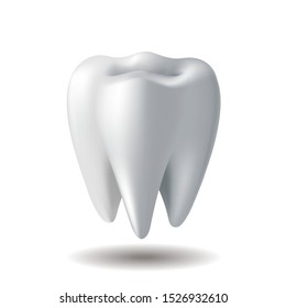 Realistic white Tooth isolated on white background. Stomatology Icon. 3D realistic vector illustration.