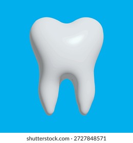 Vetor de dente branco realista. Molar saudável 3D isolado no azul. Ícone de higiene dental brilhante para estomatologia, cuidados bucais, clareamento dos dentes, clínica médica, implante e proteção do esmalte.