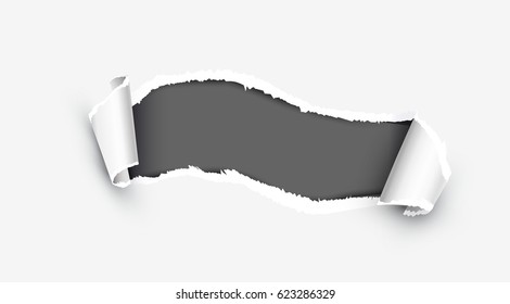 Realistic white torn paper with damaged side vector illustration isolated on white background.