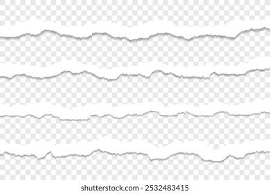 Realistic White Torn Paper Set, White Rip Paper On transparent background