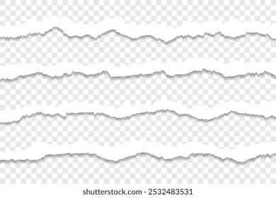 Realistic White Torn Paper Set, White Rip Paper On transparent background