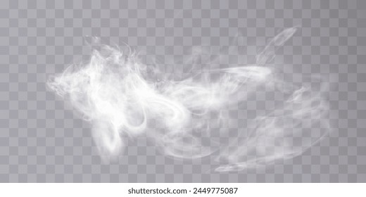 Realistic white transparent smoky vapor. Vector smoke screen on a transparent background.