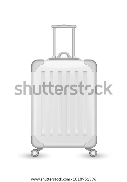 Download Realistic White Travelling Suitcase Bag Mockup Stock Vector Royalty Free 1018951396