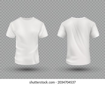 Realistic white t-shirt set on transparent background. Vector mockup.