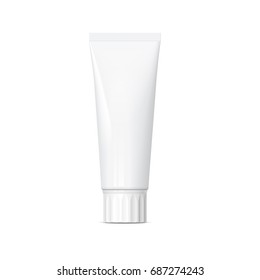 Realistic white tube. For cosmetics, ointments, cream, tooth paste, glue. Mock up for brand template. vector illustration.