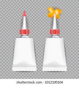 Realistic  White Tubes Glue isolated on transparent background. Vector illustration.