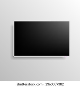 Realistic white TV screen. Blank led monitor. 3D computer. The layout for the design. Plasma panel template. LCD display. All elements are isolated.EPS 10.