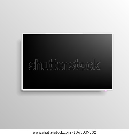 Realistic white TV screen. Blank led monitor. 3D computer. The layout for the design. Plasma panel template. LCD display. All elements are isolated.EPS 10.