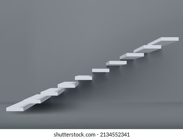 Realistic White Upward Clear Stairs In Empty Room. EPS10 Vector