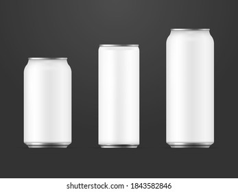 Realistic White Vector Can Set, 3d Illustration of bottles Collection, Drink bottles, Coffee, Beer, Cola, Soda