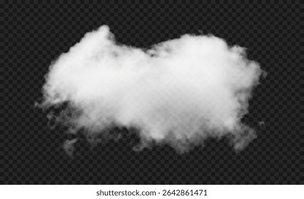 Nuvem de vetor branca realista isolada no fundo preto transparente do céu. Textura de nuvem macia, macia e macia com aparência natural, nevoeiro onda nublada perfeito para o elemento do tempo, mockup ou fundo nevoeiro.