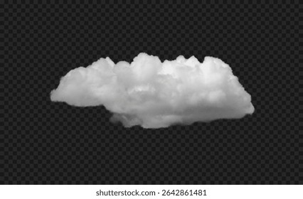 Nuvem de vetor branca realista isolada no fundo preto transparente do céu. Textura de nuvem macia, macia e macia com aparência natural, nevoeiro onda nublada perfeito para o elemento do tempo, mockup ou fundo nevoeiro.