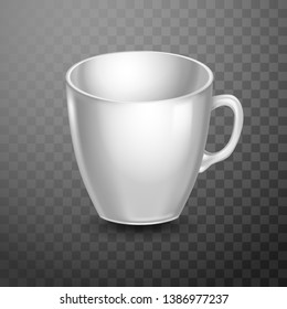 Realistic white vector cup on transparent background.