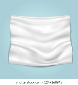 Realistic white vector flag on blue background. Vector realistic illustration. This flag may be used for different projects and materials.