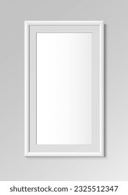 Realistic White vertical frame. For an image with an aspect ratio of 2 to 1 Posters on wall Mock-up. Frames Design Template for Mockup. Vector illustration