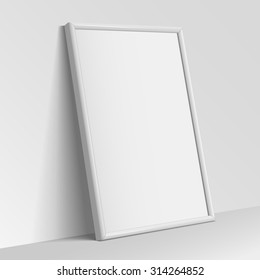 Realistic White vertical frame for paintings or photographs.  Vector illustration.