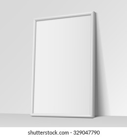 Realistic White vertical frame for paintings or photographs.  Vector illustration.