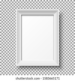 Realistic white vertical picture frame isolated on transparent background.