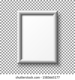 Realistic white vertical picture frame isolated on transparent background.