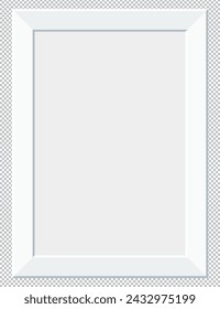 Realistic white vertical picture frame isolated on transparent background.