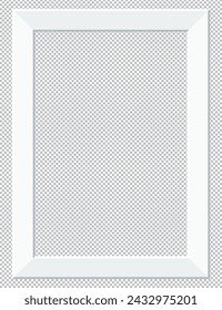 Realistic white vertical picture frame isolated on transparent background.