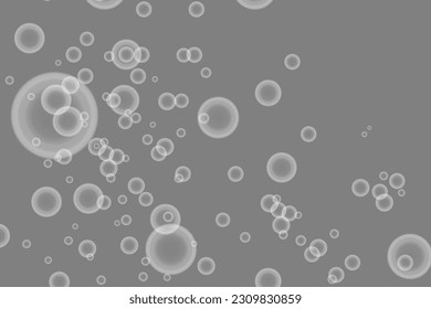 Burbujas de agua blanca realistas con reflexión sobre un fondo transparente. Ilustración del vector