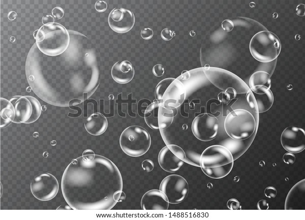 透明な背景にリアルな白い水泡と反射 ベクターイラスト のベクター画像素材 ロイヤリティフリー