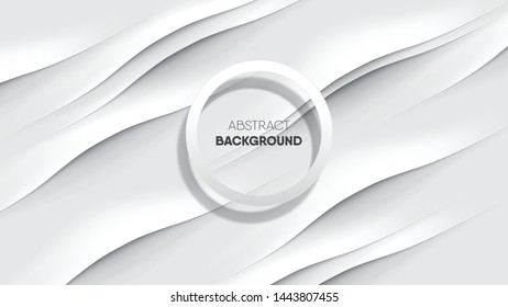 Realistic white wave stripes background. Smooth like silk fabric and paper art style. EPS10, VECTOR, Illustration. Resolution 16:9.